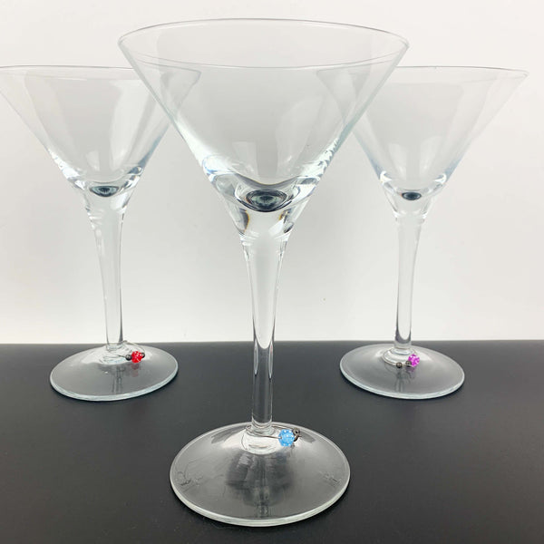 Tall martini glass with dice charm - Set of 3