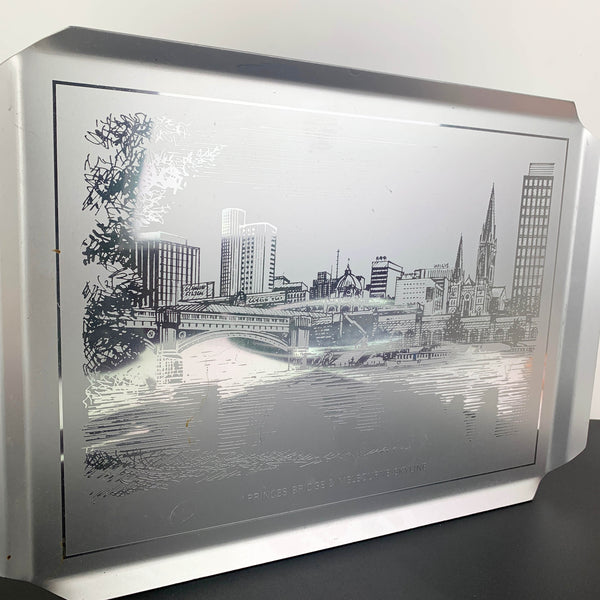 Engraved Melbourne skyline drinks tray