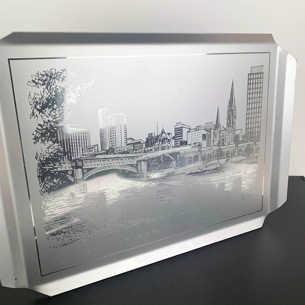 Engraved Melbourne skyline drinks tray