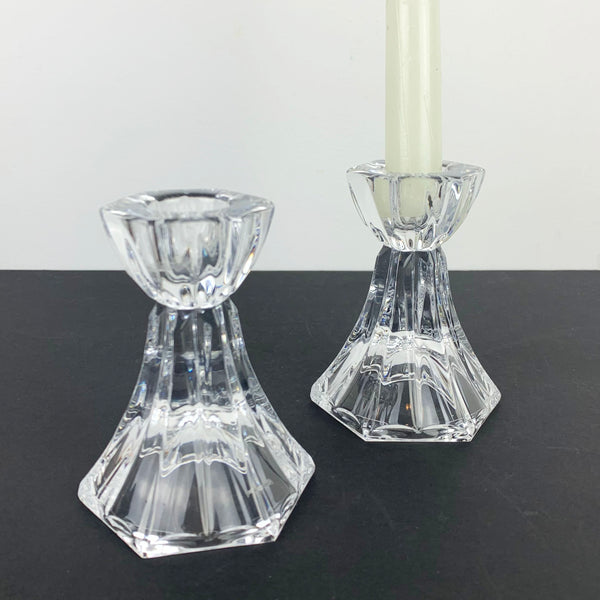 Pair of Mikasa 'Metro Flair' crystal candle stick holders with dinner candle