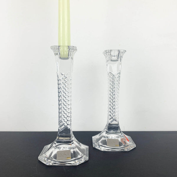 Pair of Mikasa crystal candle stick holders with candle