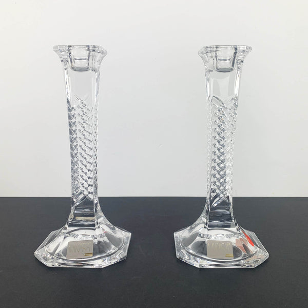 Pair of Mikasa crystal candle stick holders with detailed stem