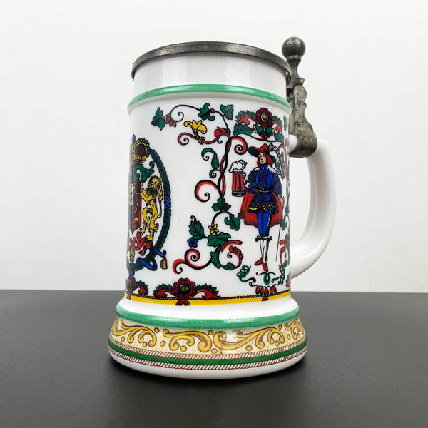 BMF Germany milk glass beer stein with lid