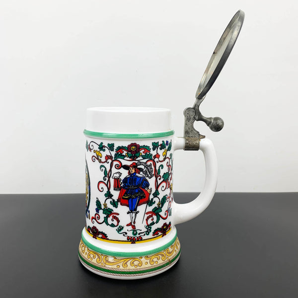 BMF Germany milk glass beer stein with lid