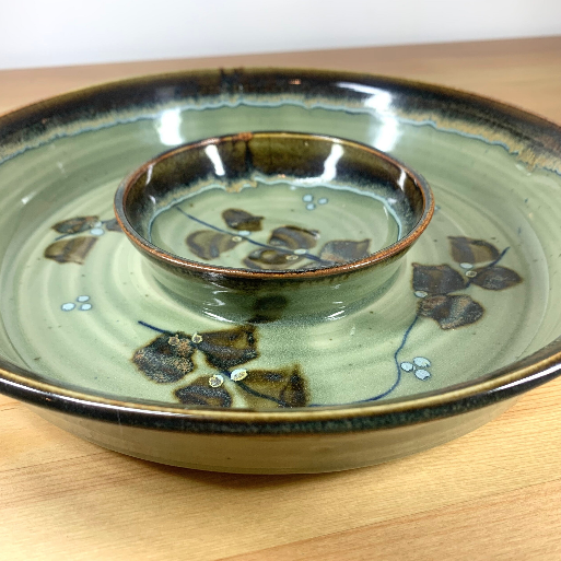 Moonshine Pottery Chip And Dip Platter in bush green