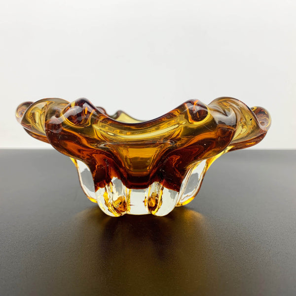 Murano amber gold art glass bowl