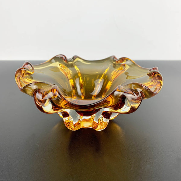 Murano amber gold art glass bowl