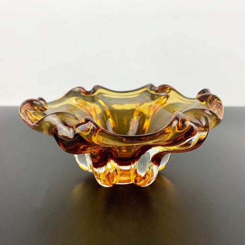 Murano amber gold art glass bowl