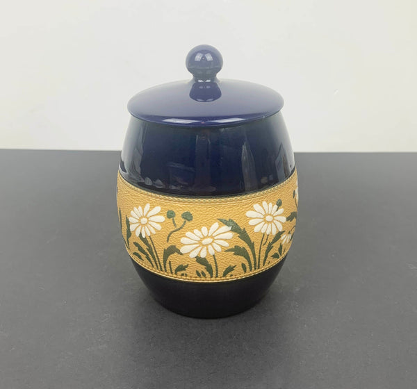 Langley Pottery Daisy lidded jar in blue