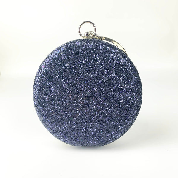 Klass UK round navy glitter clutch