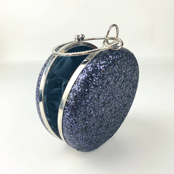 Klass UK round navy glitter clutch