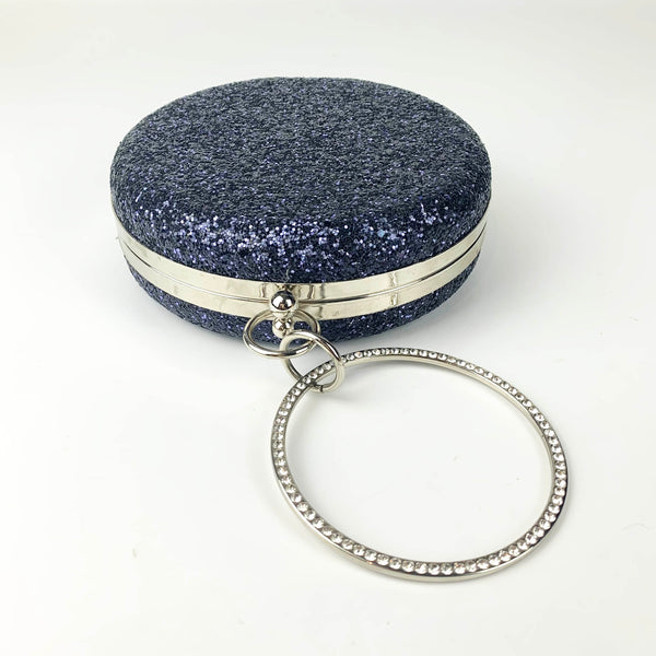 Klass UK round navy glitter clutch