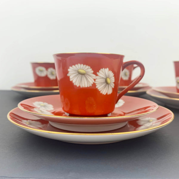 Noritake 1950's red tea cup trios