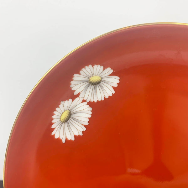 Noritake 1950's red coffee or tea trio with white daisy pattern