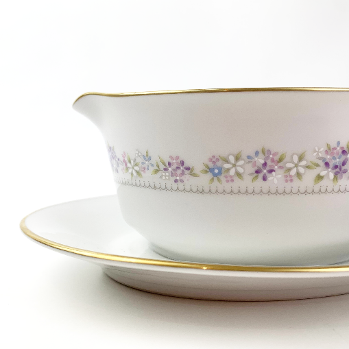 Noritake 'Lilac Time' Gravy Boat gold rim