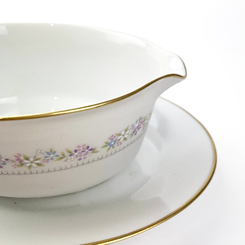 Noritake 'Lilac Time' Gravy Boat and Saucer pouring rim