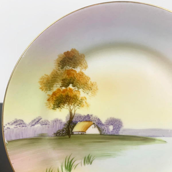 Noritake antique hand painted ceramic plate close up view of painted picture