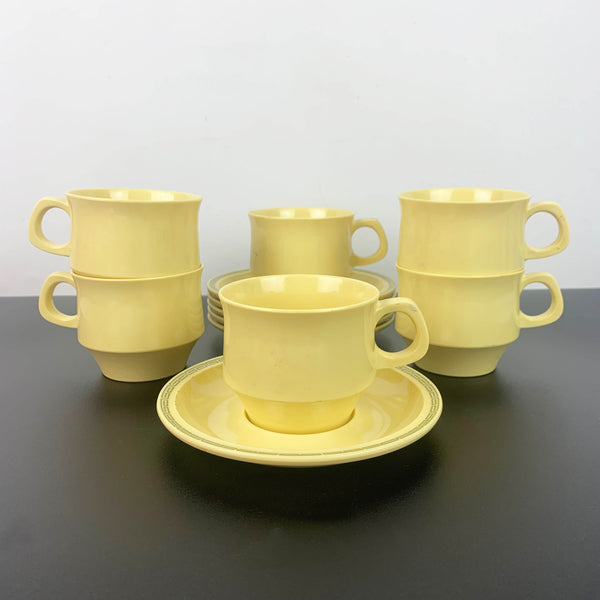 Nylex melamine cup and saucer in yellow - Set of 6