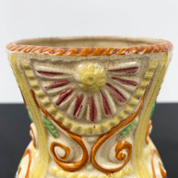 Japanese porcelain vase with relief carving top detail