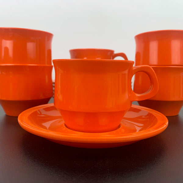 Nylex Australia orange melamine cup and saucer - Set of 6