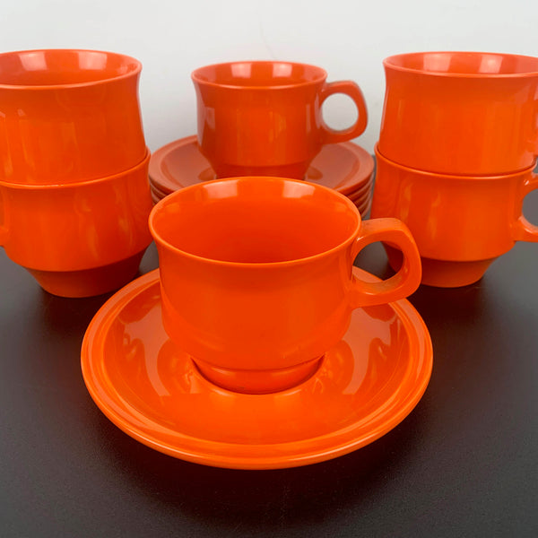 Nylex Australia orange melamine cup and saucer - Set of 6