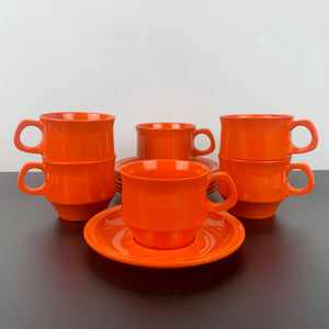 Nylex Australia orange melamine cup and saucer - Set of 6