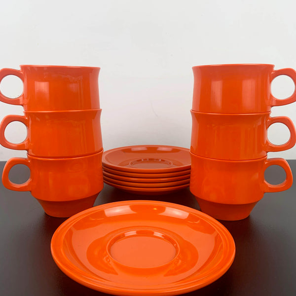 Nylex Australia orange melamine cup and saucer - Set of 6