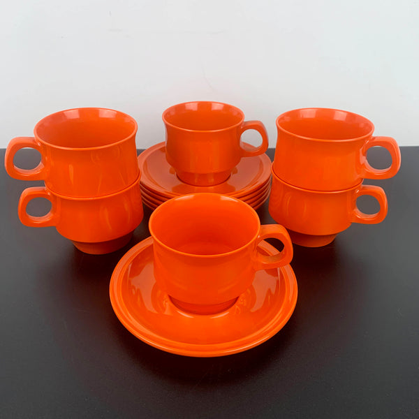 Nylex Australia orange melamine cup and saucer - Set of 6