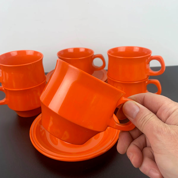 Nylex Australia orange melamine cup and saucer - Set of 6