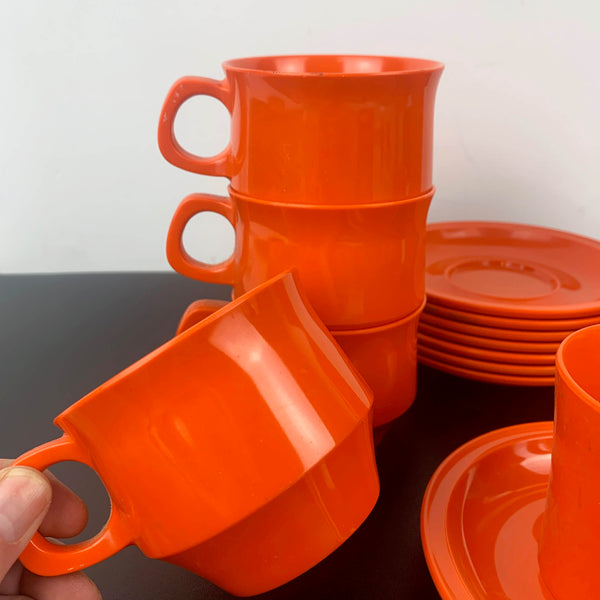 Nylex Australia orange melamine cups, mugs and saucers collection