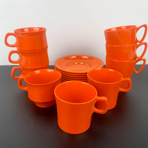 Nylex Australia orange melamine cups, mugs and saucers collection