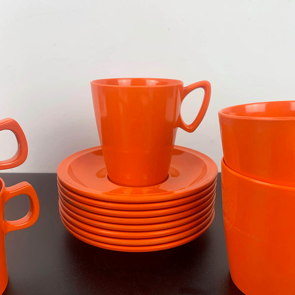 Nylex Australia orange melamine cups, mugs and saucers collection