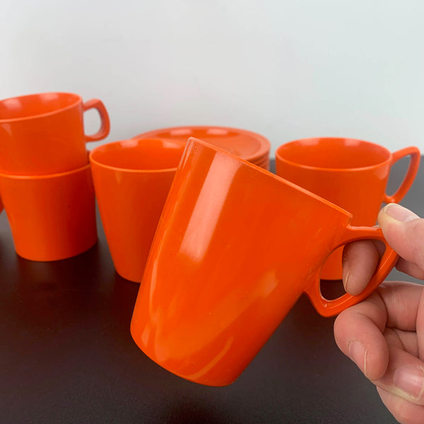 Nylex Australia orange melamine cups, mugs and saucers collection