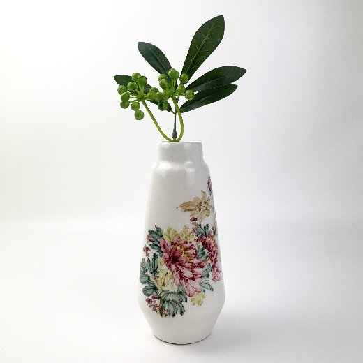 Hand painted ceramic bottle vase with stem display