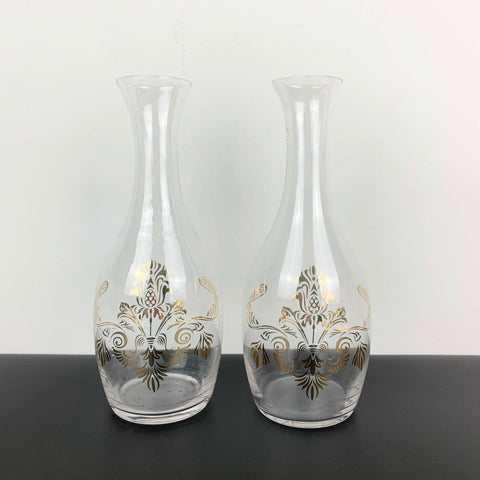 Glass water or wine carafe with gold decorated detail - Set of 2