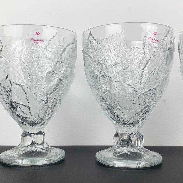 Pasabahce fruit embossed footed dessert bowls