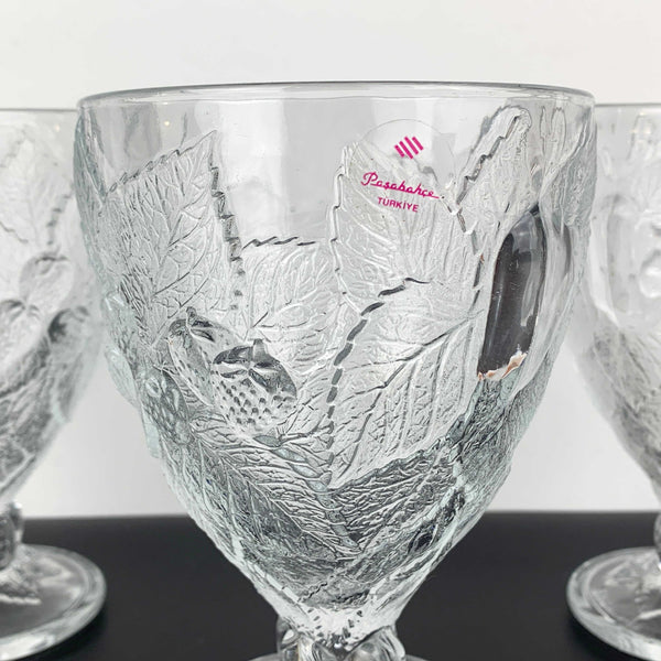 Pasabahce fruit embossed footed dessert bowls