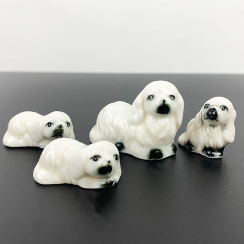 Miniature ceramic Pekingese dog family