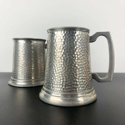 Vintage pewter mugs with glass bottom