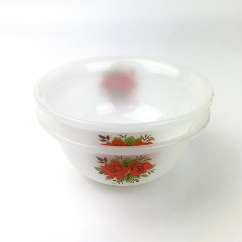 Phoenix opalware mini bowl with red rose stacked together