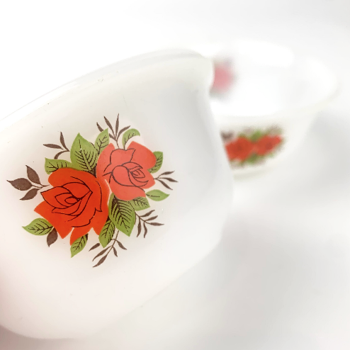 Phoenix opalware red rose pattern