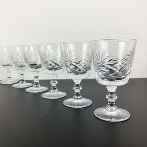 Small crystal stemmed glass with intricate pinwheel pattern - Set of 6