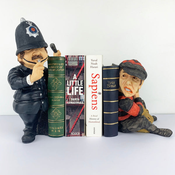 Police and Thief rare bookend set by Peter Mook with books display