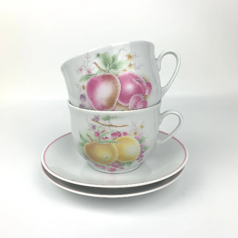 Porcelaine de Sologne Breakfast Cup and Saucer Set of 2