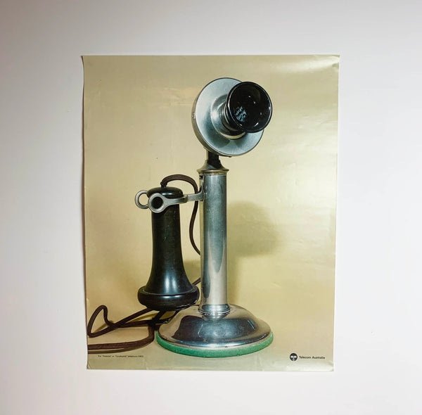 Vintage Telecom Australia posters featuring antique telephones