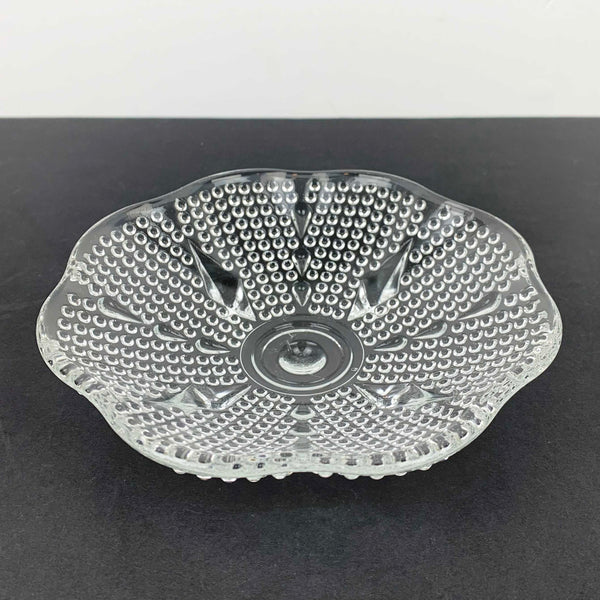 Hazel-Atlas hobnail footed plate with scalloped rim