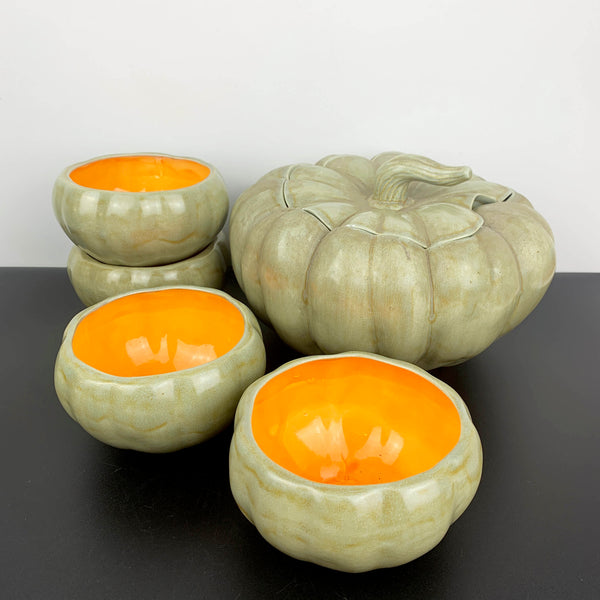 Pumpkin soup set - Lidded tureen with 4 individual bowls