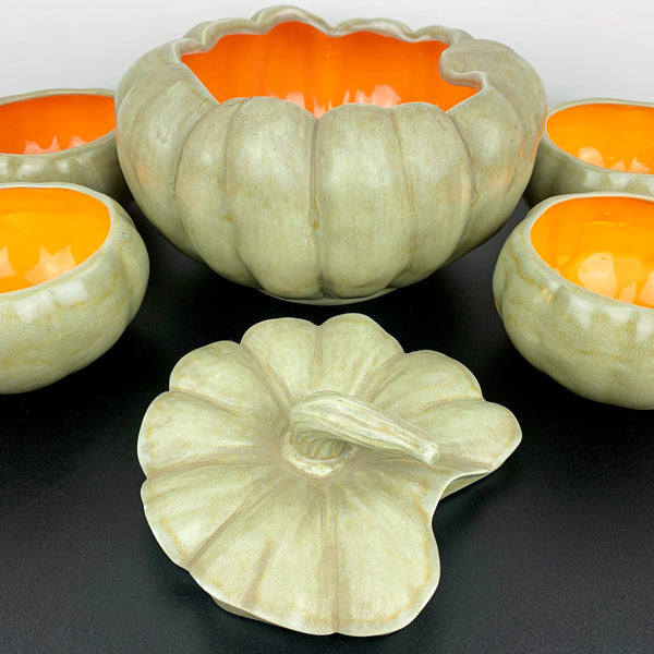 Pumpkin soup set - Lidded tureen with 4 individual bowls