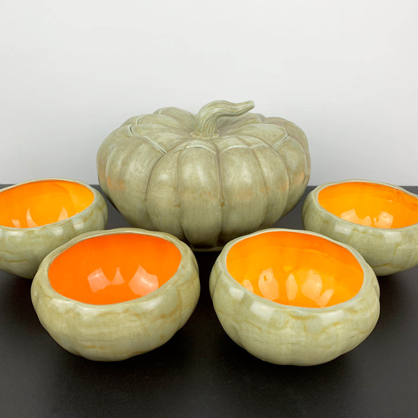 Pumpkin soup set - Lidded tureen with 4 individual bowls