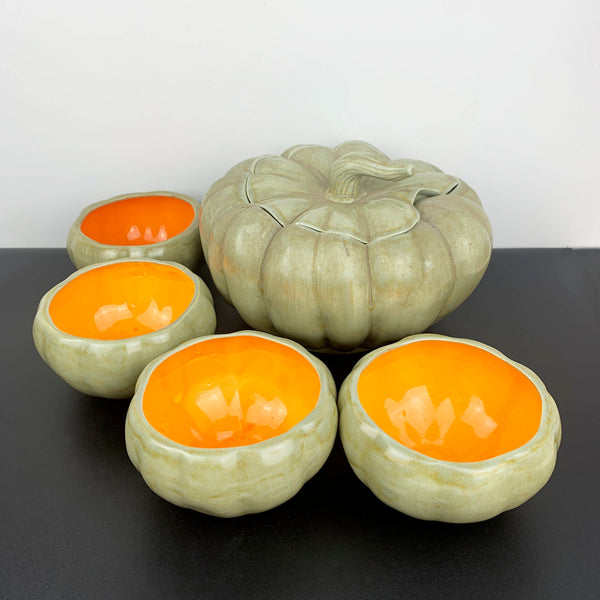 Pumpkin soup set - Lidded tureen with 4 individual bowls